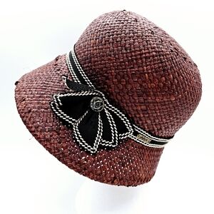 DELUX | woven paper bow detail cloche hat